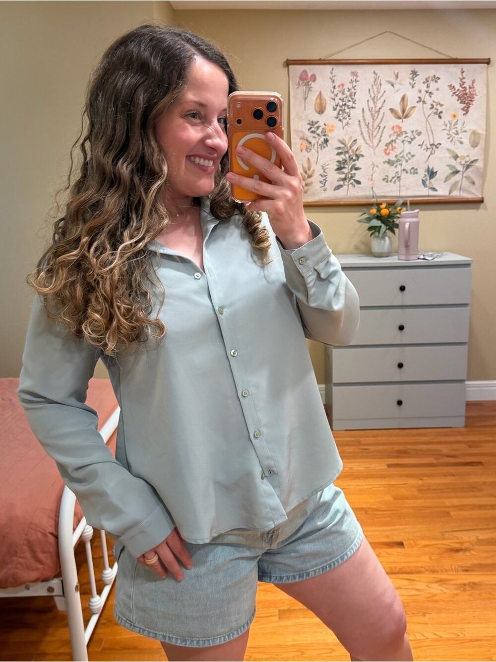 Gentle Fawn Light Sage Button-Up Women's Top - Classic Collared Shirt Medium
